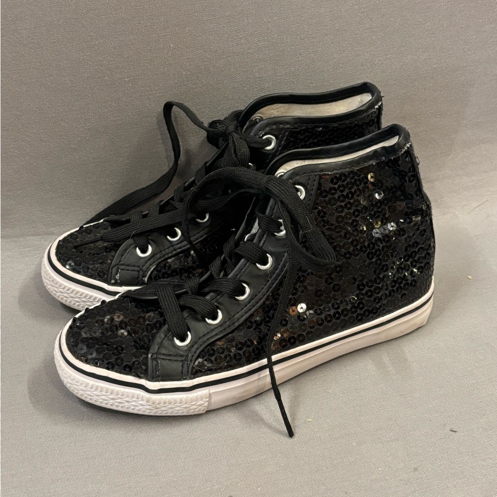 Balera black sequin high top dance shoes girls size 3 excellent